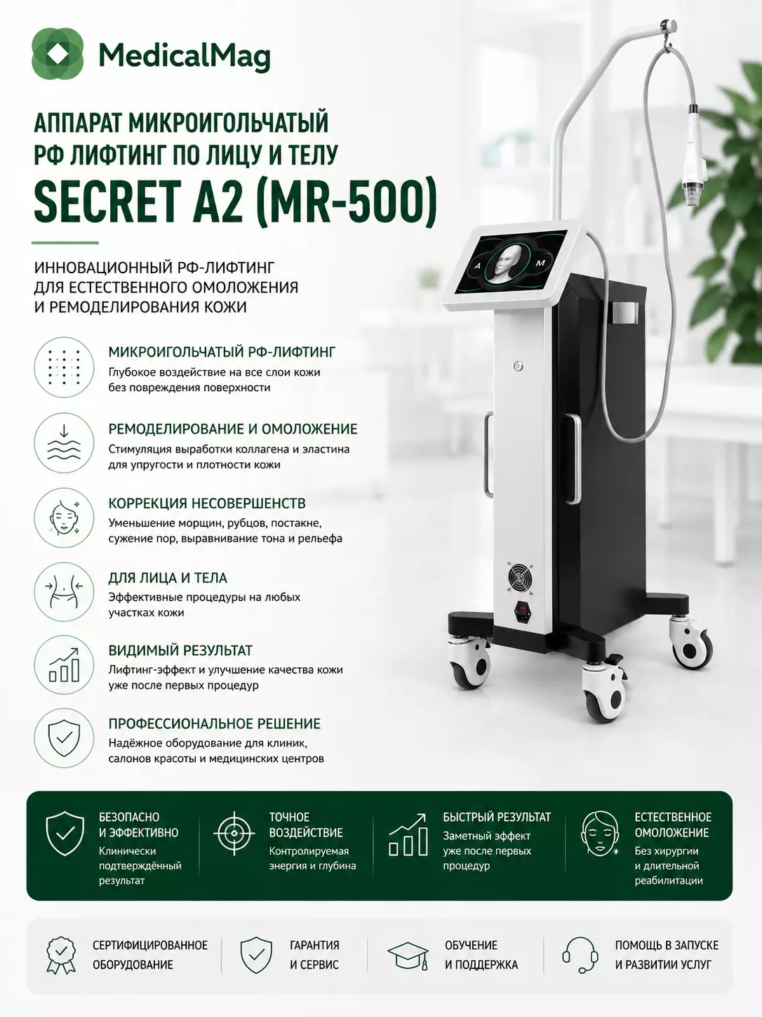 Аппарат микроигольчатый РФ лифтинг по лицу и телу Secret A2 (MR-500)