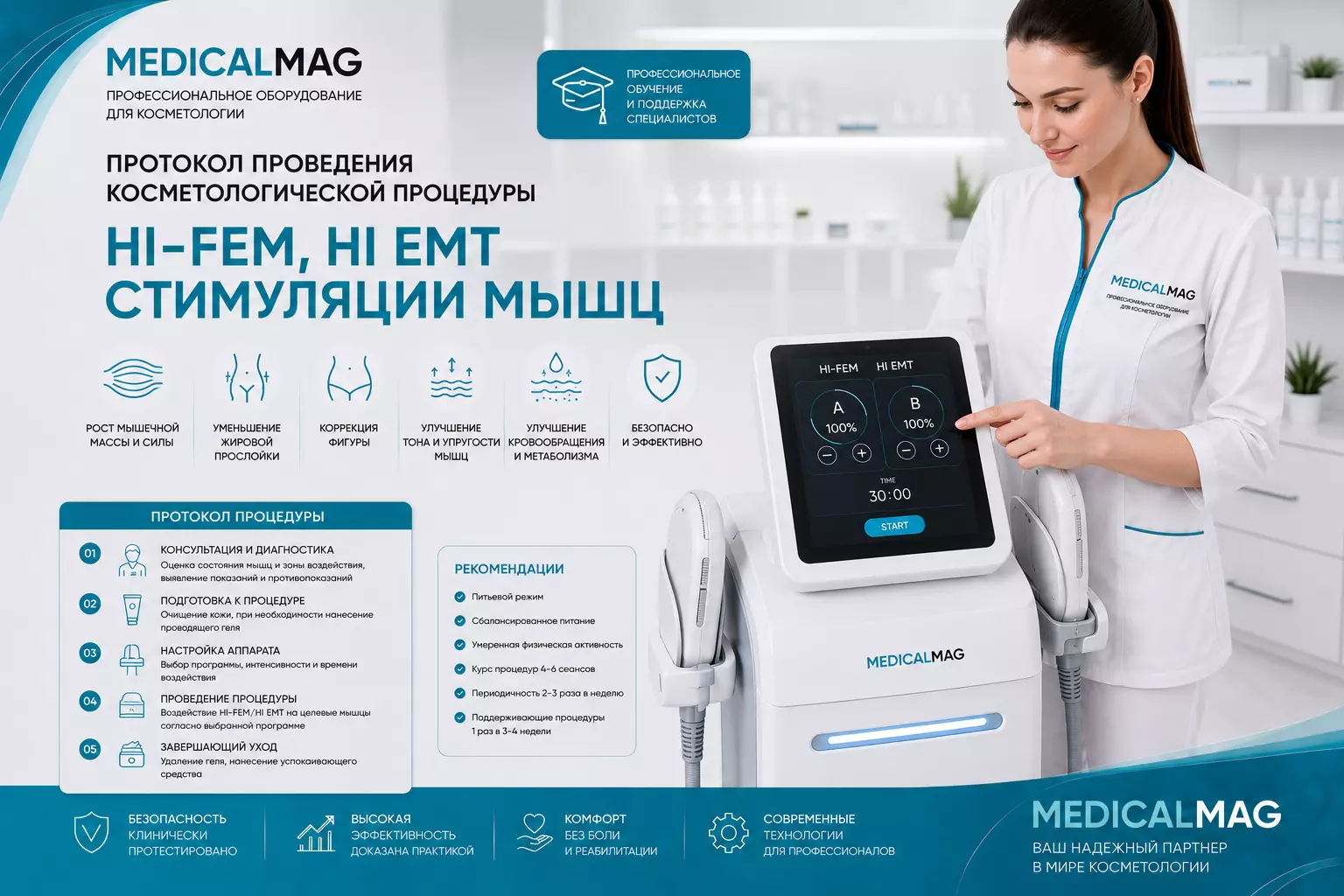 Протокол проведения косметологической процедуры HI-FEM, HI EMT стимуляции мышц  / Интернет-магазин MedicalMag.ru