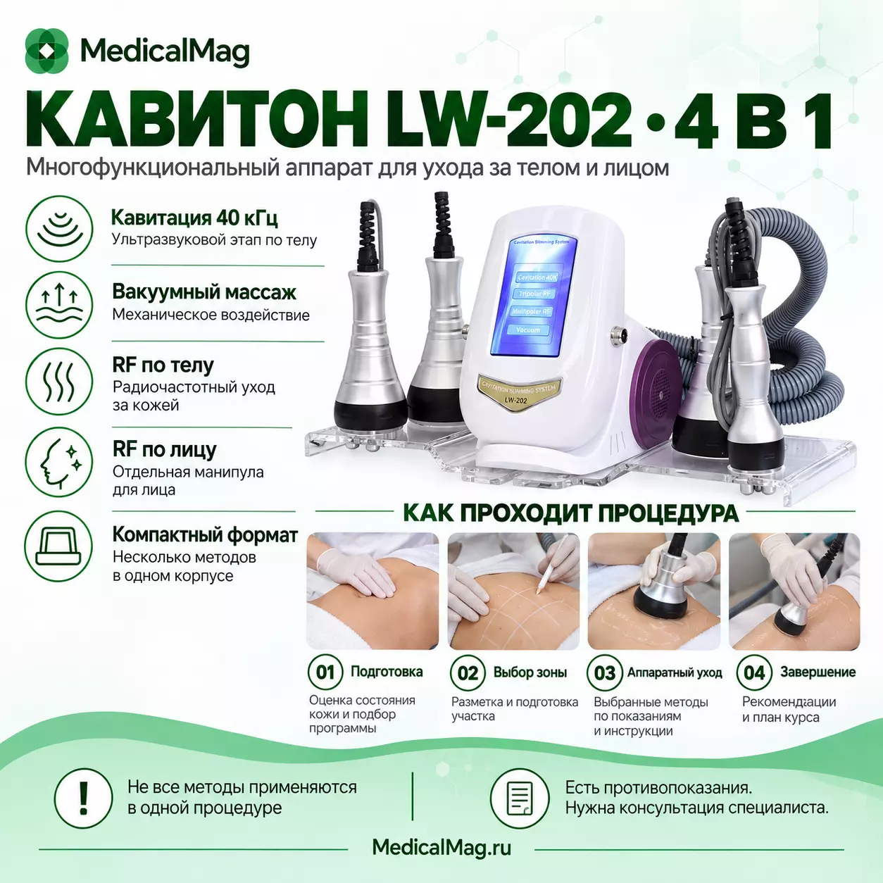 Аппарат КАВИТОН LW-202 4в1 кавитация, вакуумный массаж, радиолифтинг по лицу и телу