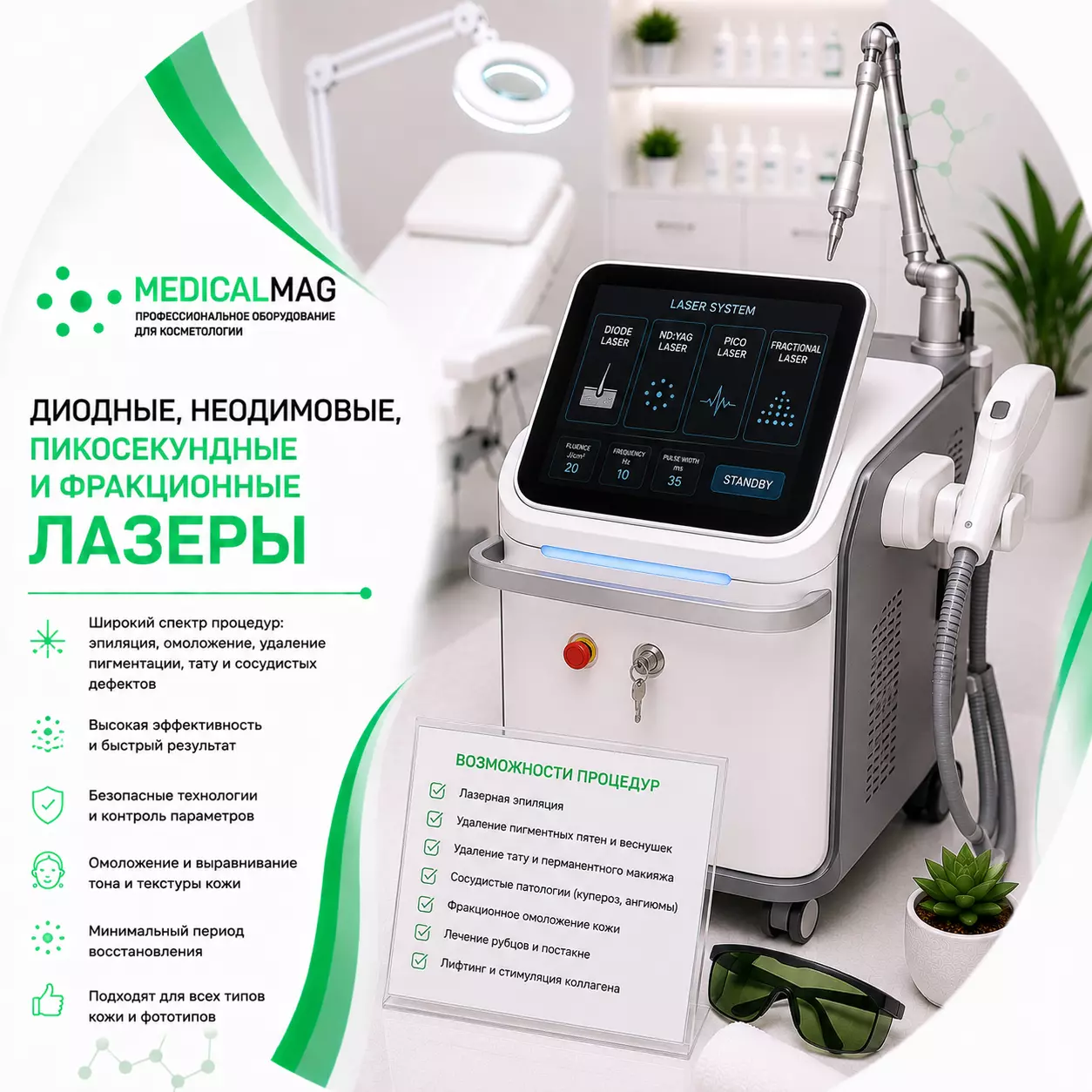 Диодные, неодимовые, пикосекундные,фракционные лазеры
