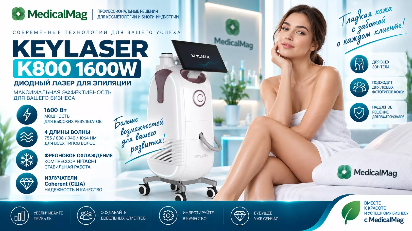 Диодный лазер для эпиляции Keylaser K800 1600W