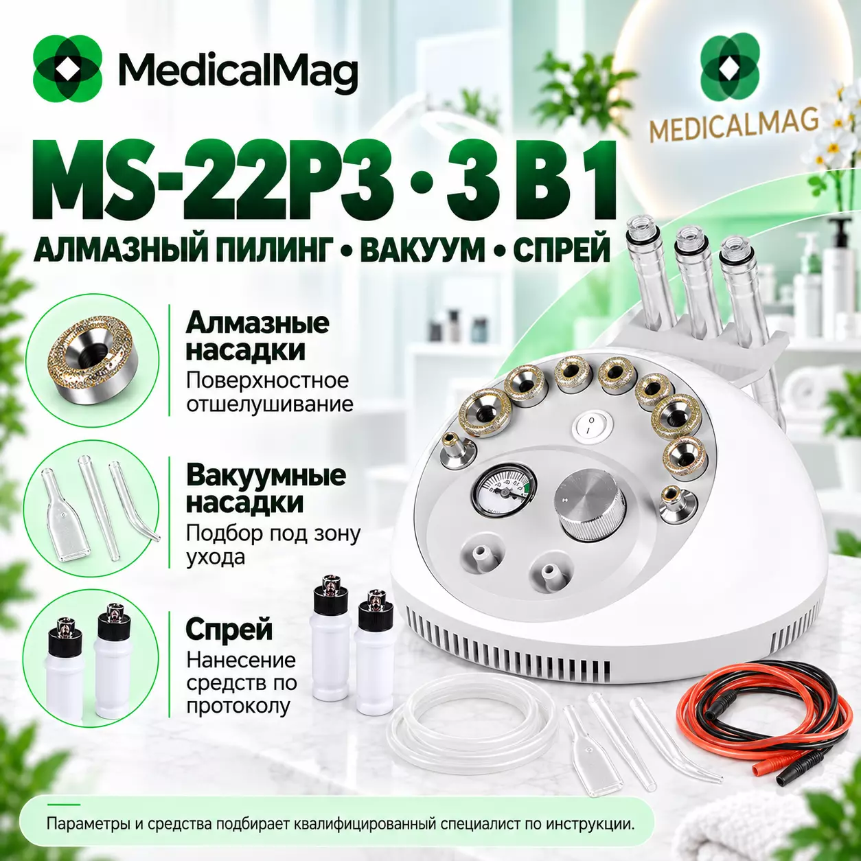 Косметический аппарат 3 в 1 (вакуумная чистка, спрей, микродермабразия) MS-22P3