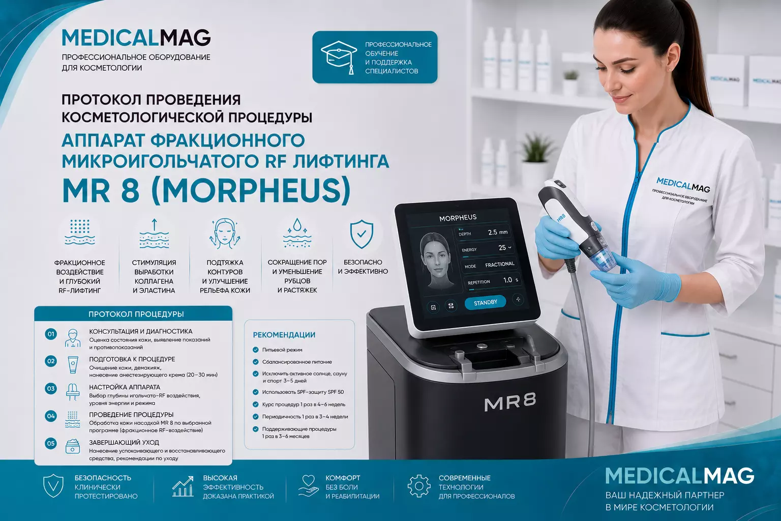 Протокол проведения косметологической процедуры аппарат фракционного микроигольчатого RF лифтинга MR 8 (Морфеус или Morpheus)  / Интернет-магазин MedicalMag.ru
