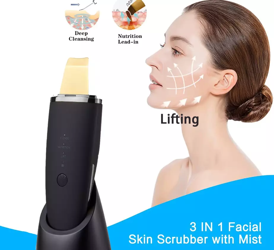 Ультразвуковой скрабер для лица со спреем BeautyStar 2GEN (черный)