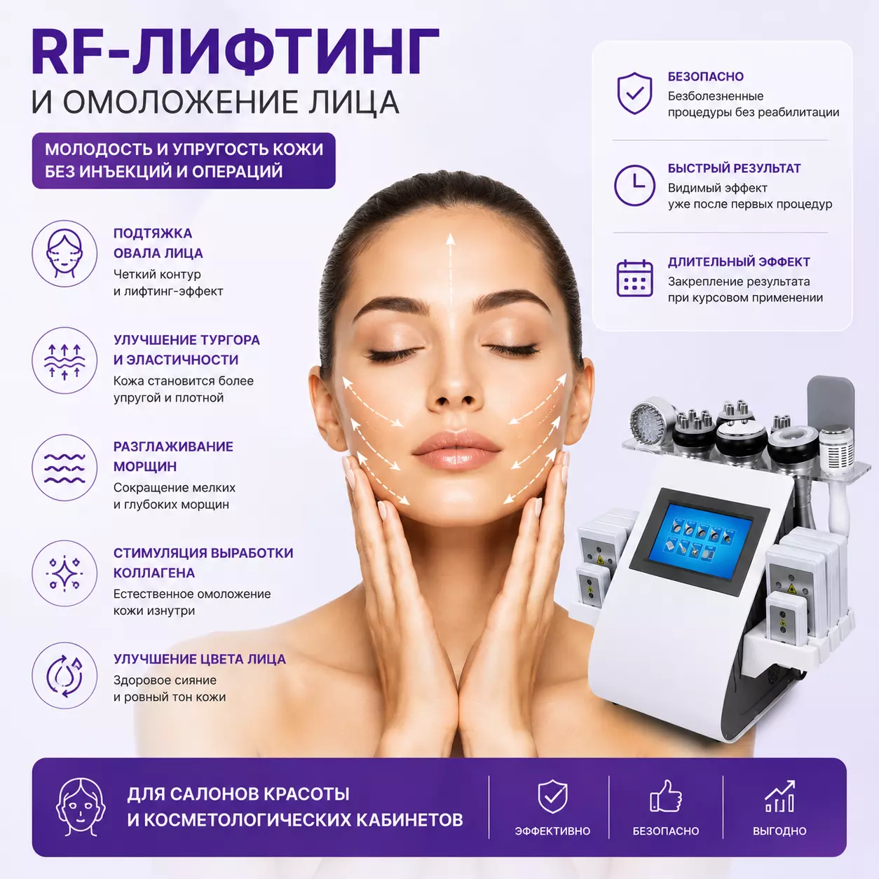 Аппарат Kim 8 (10в1): Кавитация, Липолазер, RF для тела и лица, Вакуум биполярный RF, Криомолот, Фотон, Миостимуляция
