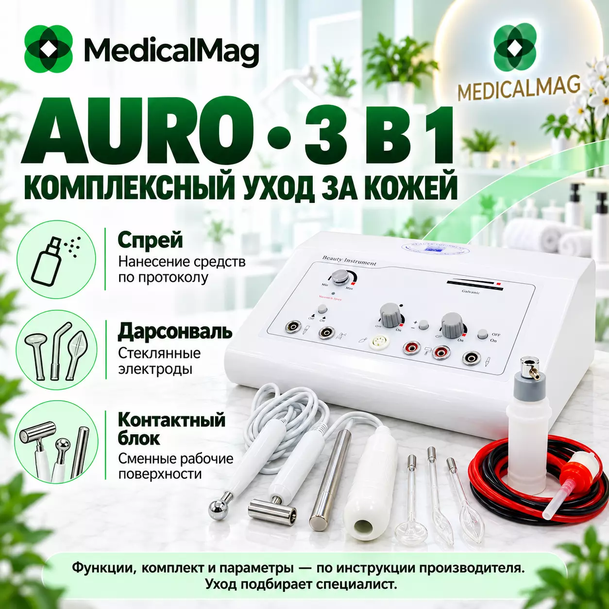 Комбинированный косметический аппарат AURO 3 в 1 (спрей, дарсонваль, микротоки)