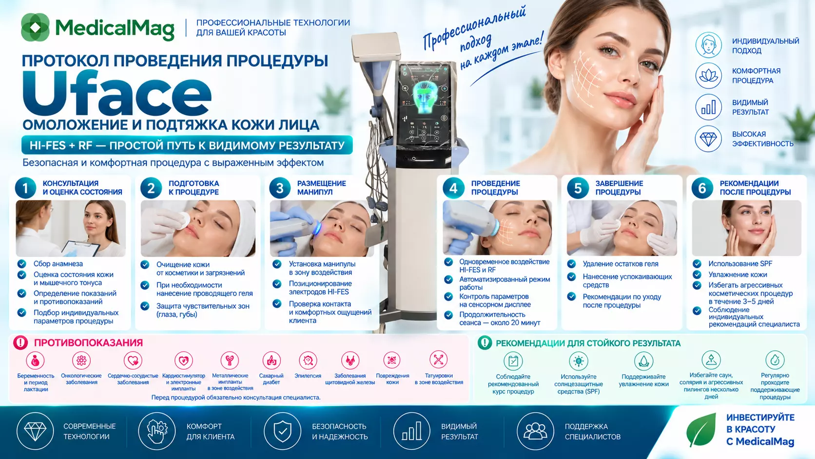 Аппарат Uface для омоложения и подтяжки кожи лица (HI-FES+RF)