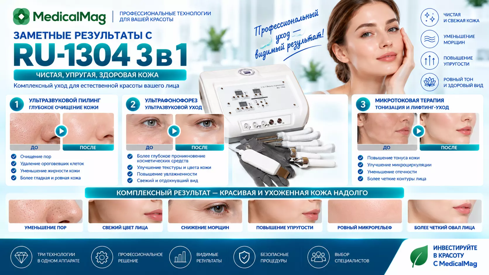 Комбинированный косметологический комбайн 3 в 1 RU-1304
