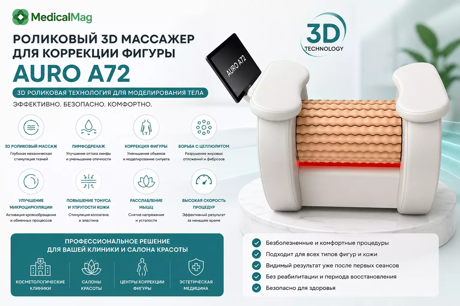 Роликовый 3D массажер для коррекции фигуры AURO А72