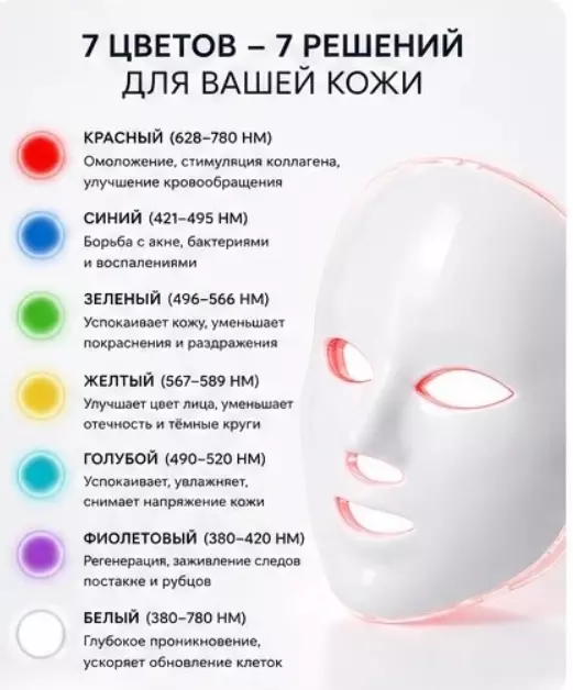 Светодиодная LED маска для лица (7 цветов)