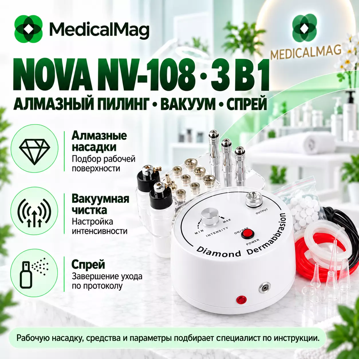 Аппарат алмазной дермабразии, спрей, вакуумная чистка лица Nova NewFace NV-108 (3 в 1)