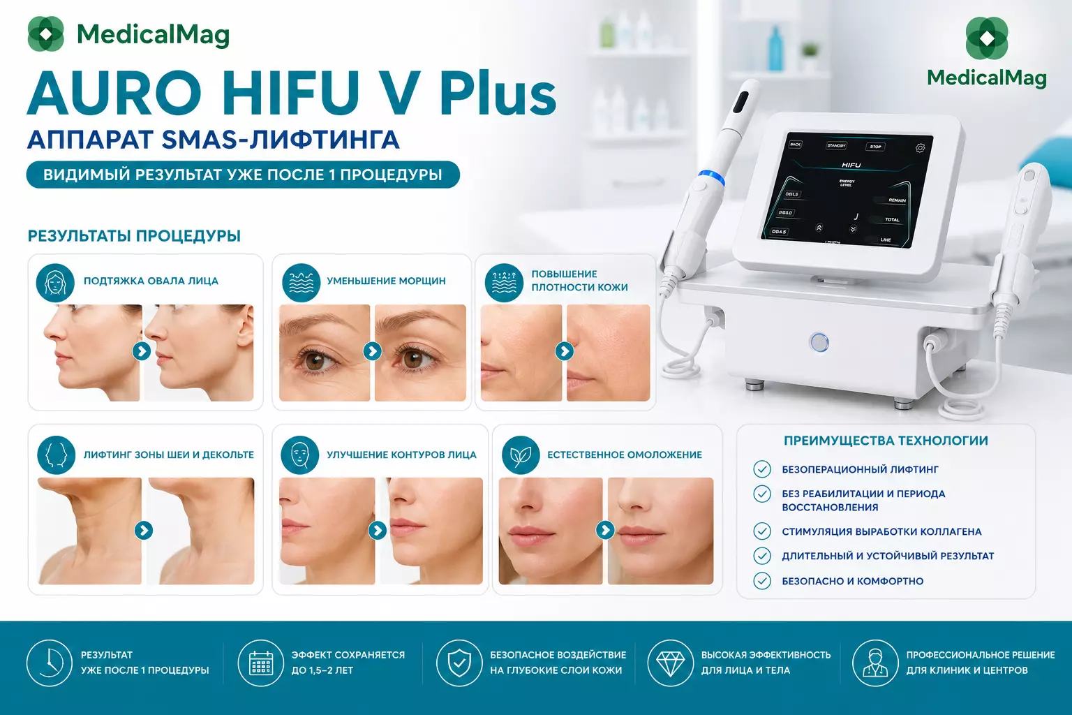 Аппарат SMAS лифтинга с вагинальной насадкой AURO HIFU V Plus