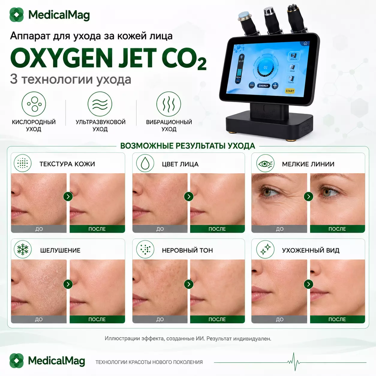 Аппарат карбокситерапии 3 в 1 Oxygen Jet CO2