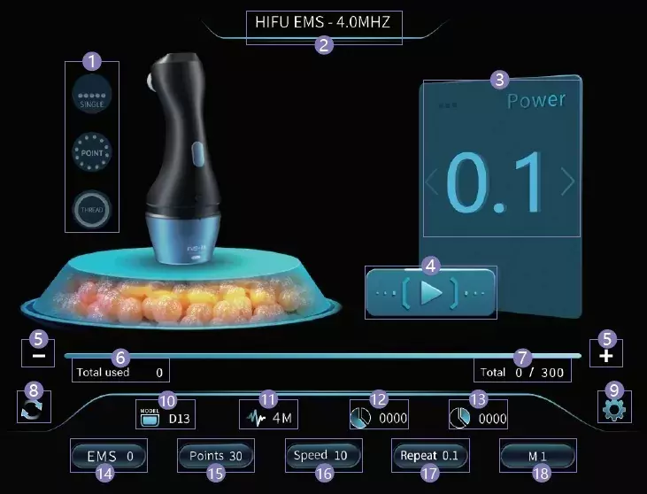 Аппарат SMAS лифтинга HIFU для омоложения и подтяжки кожи с EMS и RF (2 манипулы) HAR-90i