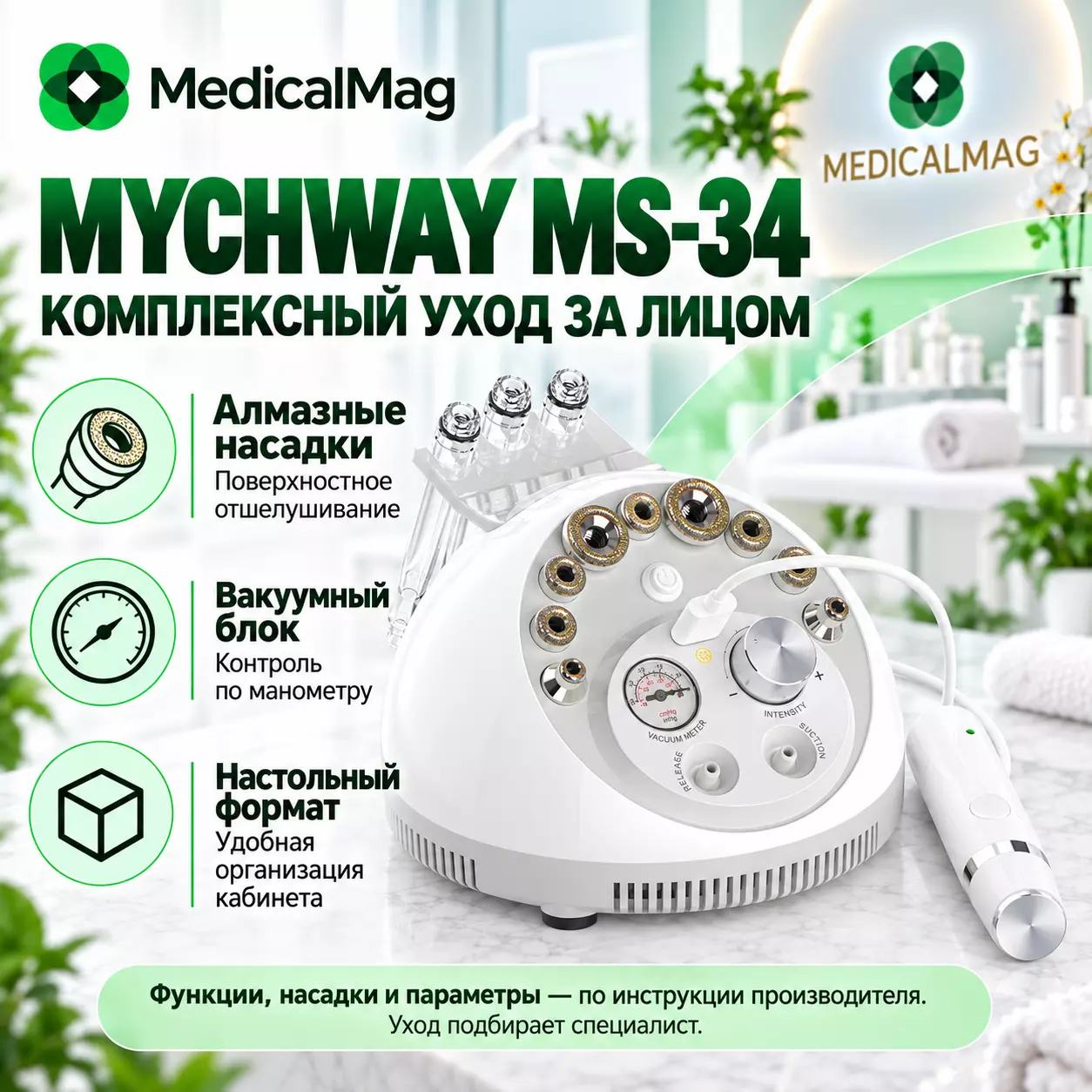 Аппарат комплексного ухода за лицом (дермабразия + RF лазер 650нм) Mychway MS-34