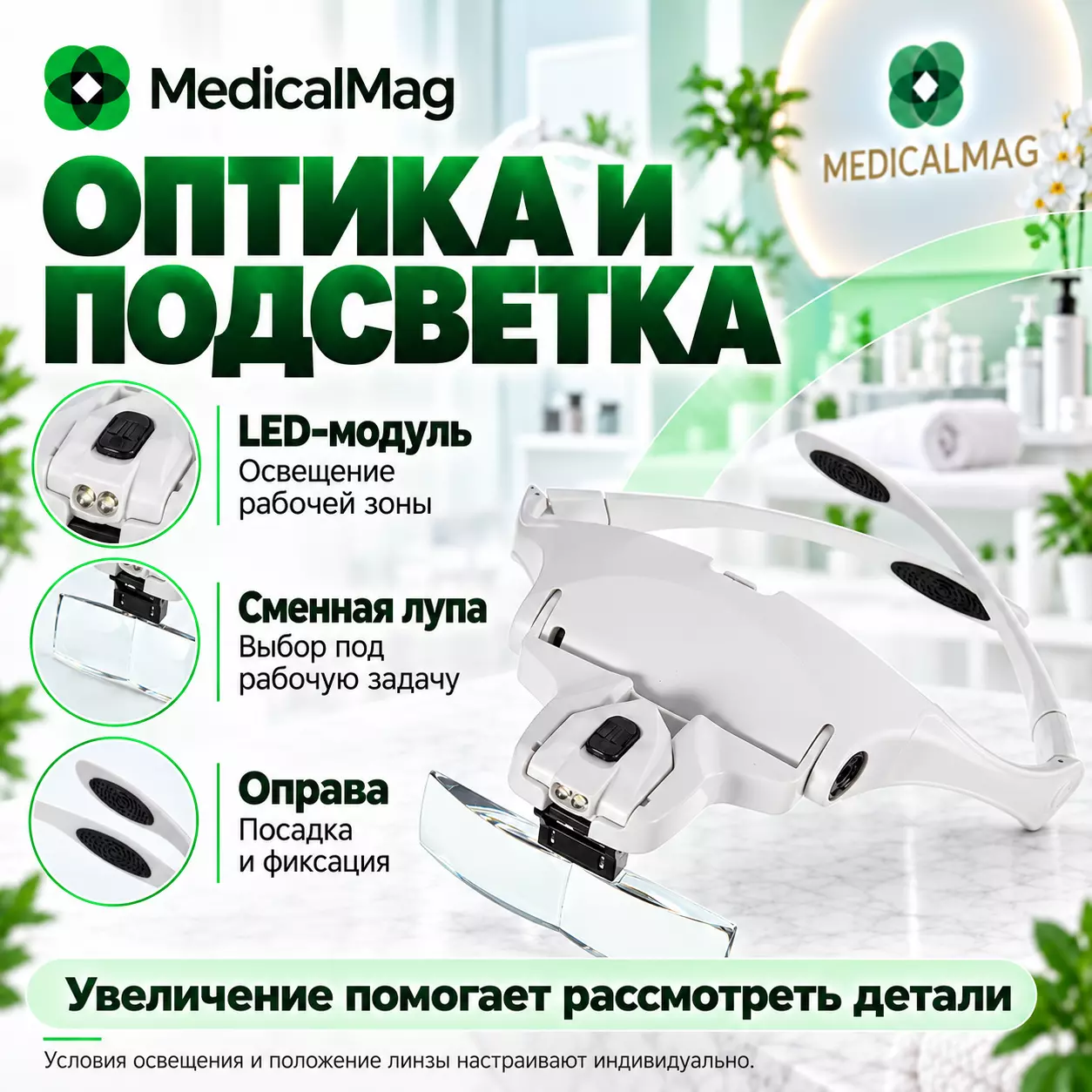 Очки косметолога с подсветкой и лупой Beauty Star
