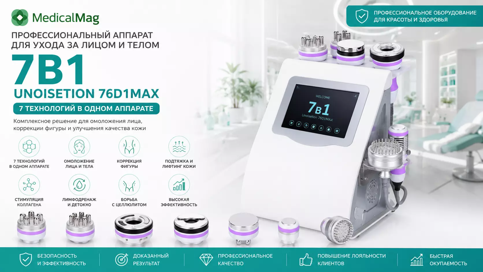 Профессиональный аппарат для ухода за лицом и телом 7в1 Unoisetion 76D1MAX