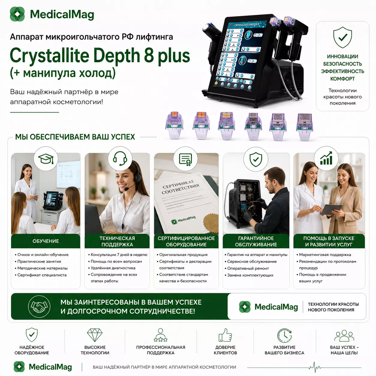 Аппарат микроигольчатого РФ лифтинга Crystallite Depth 8 plus (+ манипула холод)