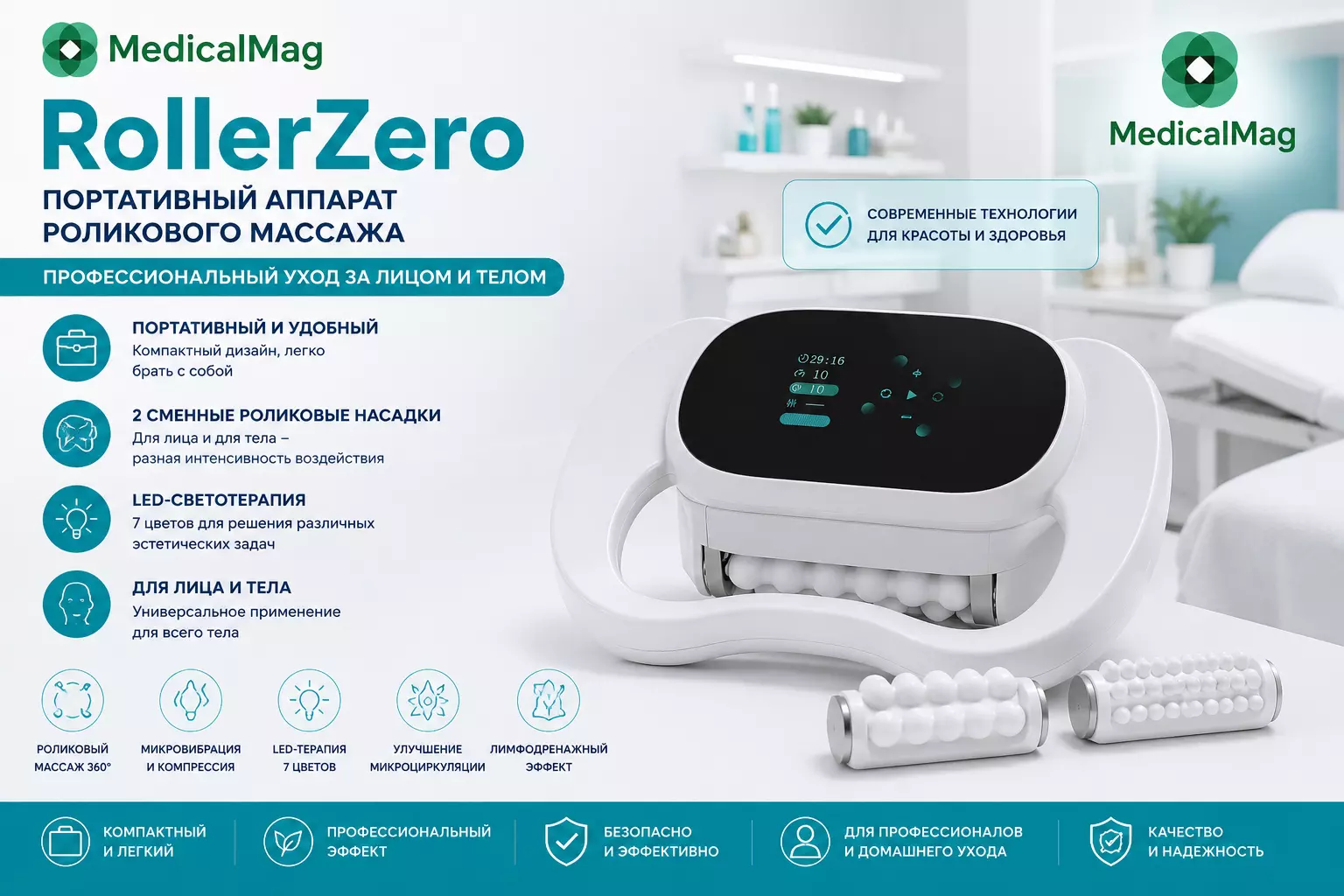 Портативный аппарат роликового массажа RollerZero