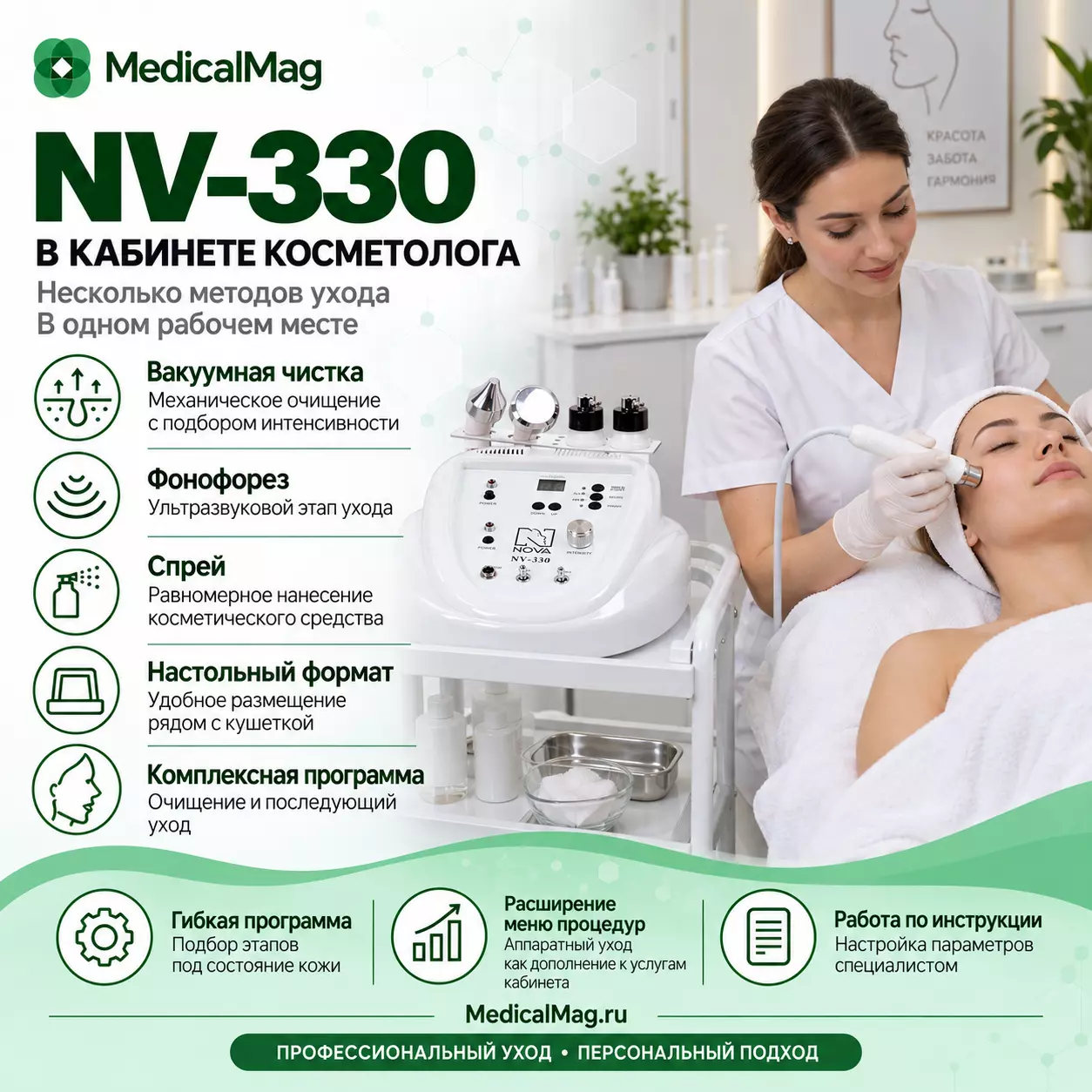 Косметический комбайн (вакуумная чистка, фонофорез, спрей) NV-330
