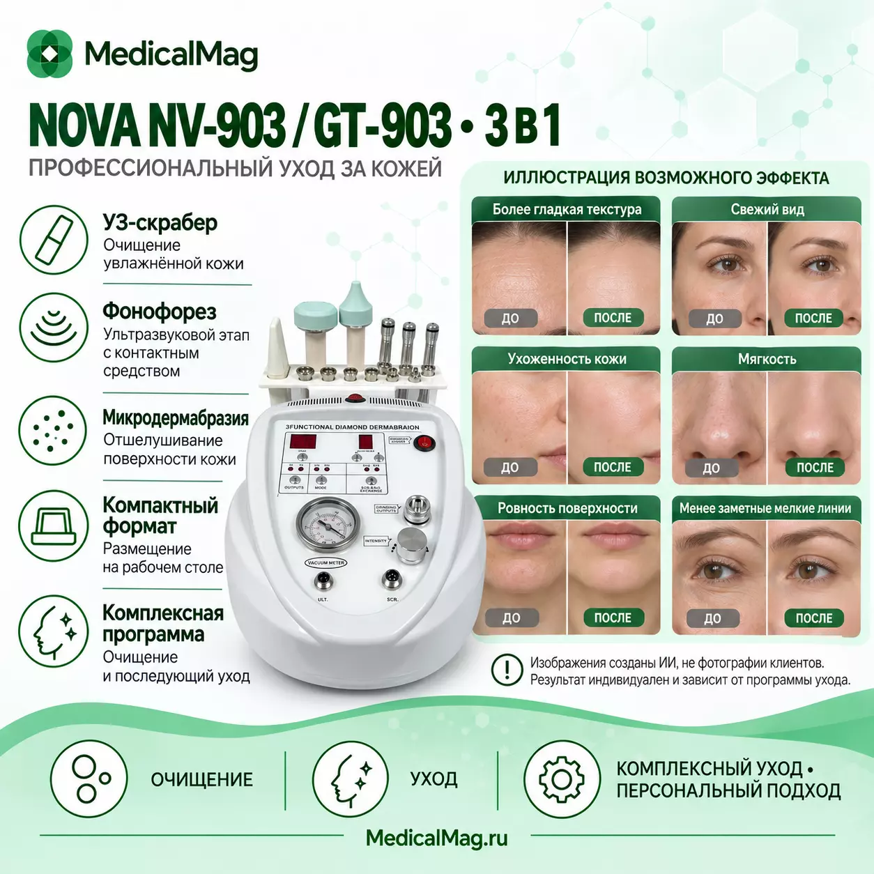 Аппарат косметический 3в1 NOVA NV-903 / GT-903 УЗ чистка, фонофорез, микродермабразия