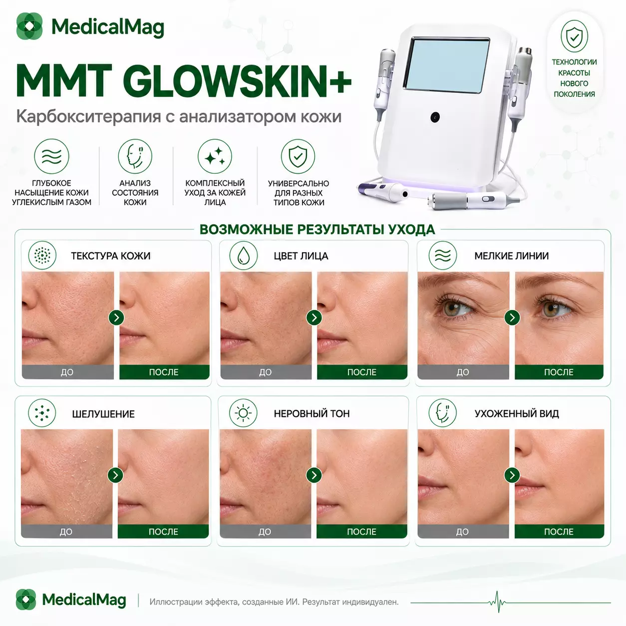 Аппарат карбокситерапии с анализатором кожи MMT Glowskin+