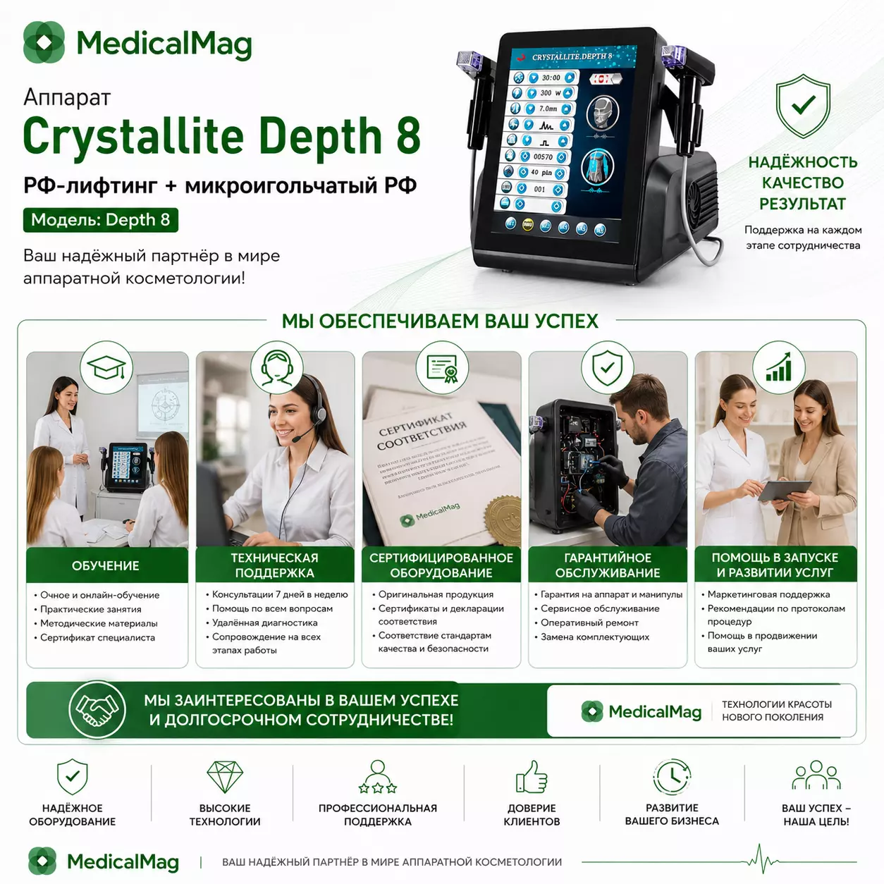 Аппарат Crystallite Depth 8 РФ-лифтинг + микроигольчатый РФ Модель: Depth 8