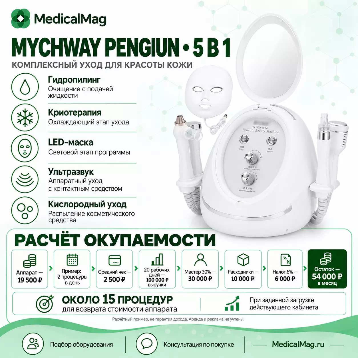 Профессиональный аппарат ухода за лицом 5в1 Mychway Pengiun