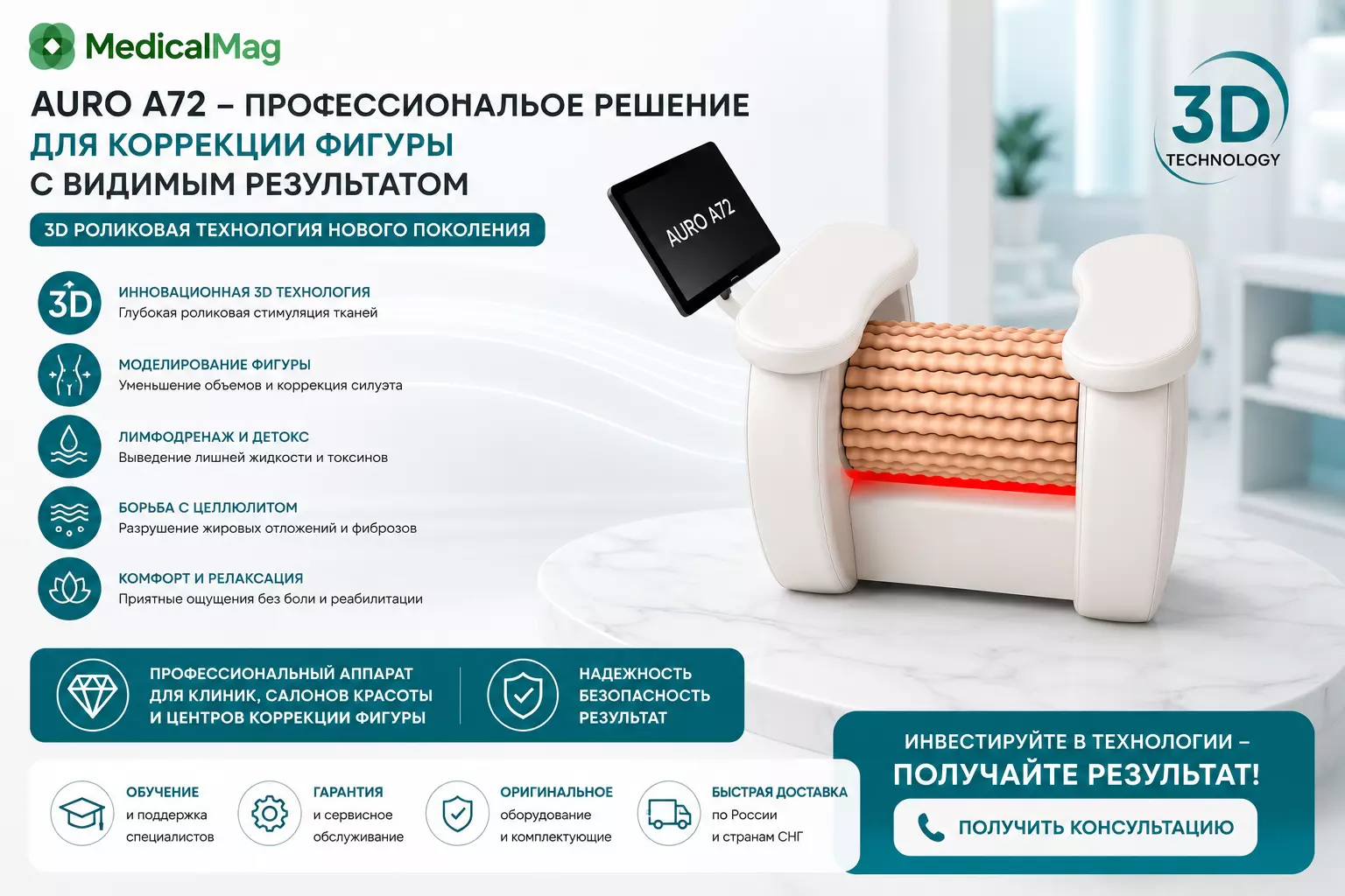 Роликовый 3D массажер для коррекции фигуры AURO А72