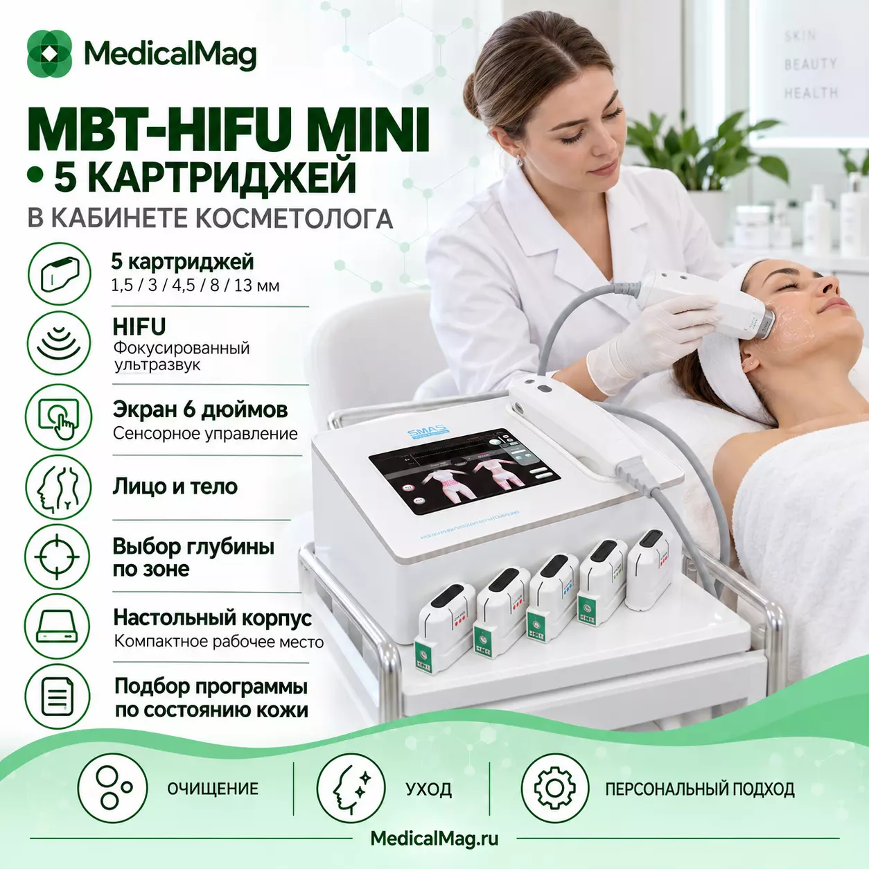 Портативный аппарат HIFU для SMAS лифтинга MBT-HIFU mini (5 картриджей)
