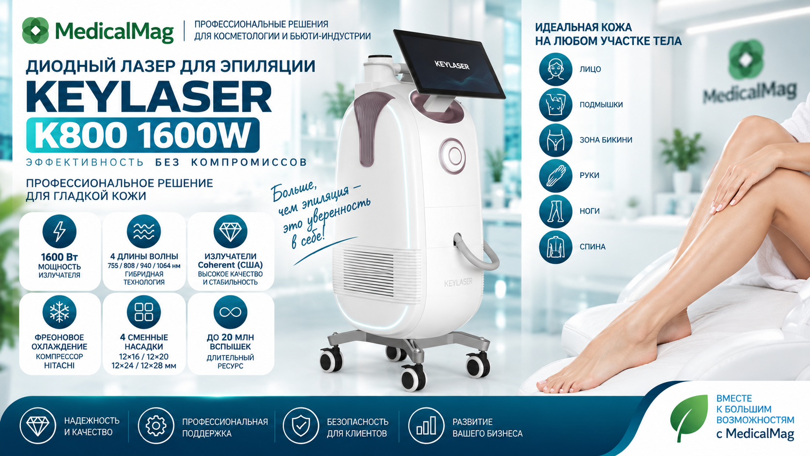 Диодный лазер для эпиляции Keylaser K800 1600W