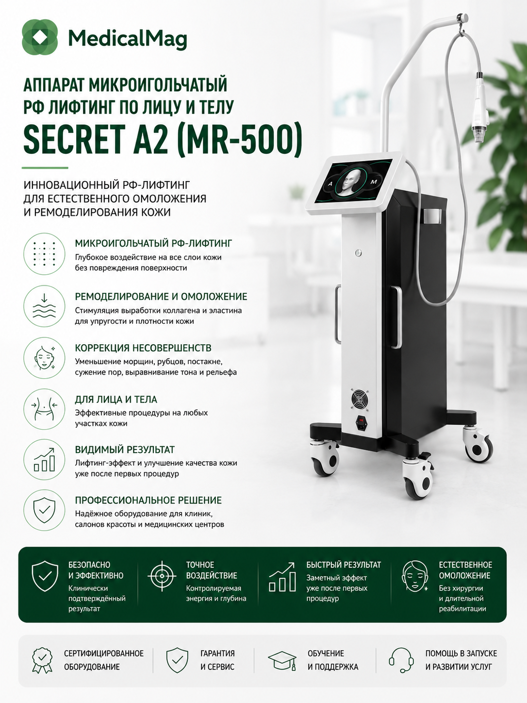 Аппарат микроигольчатый РФ лифтинг по лицу и телу Secret A2 (MR-500)