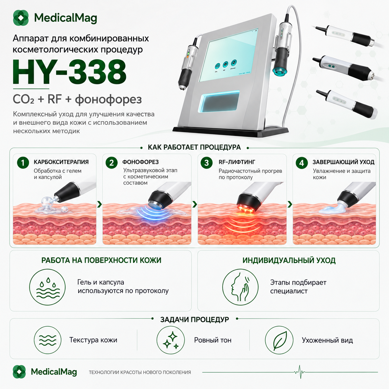 Аппарат Карбокситерапии HY-338 (3 манипулы CO2+RF+фонофорез)