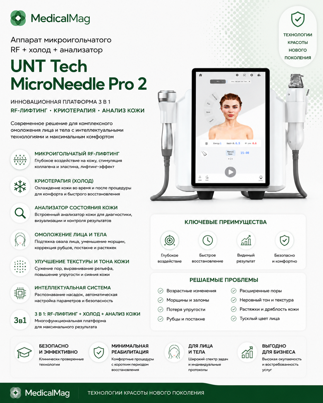 Аппарат микроигольчатого RF +  холод + анализатор UNT Tech MicroNeedle Pro 2