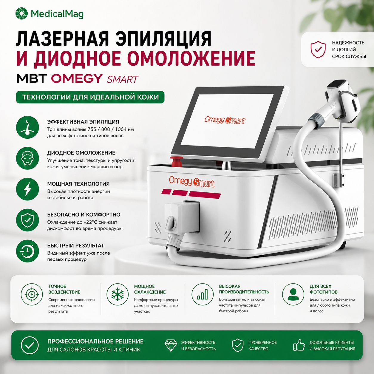 Аппарат для лазерной эпиляции и диодного омоложения MBT OMEGY SMART