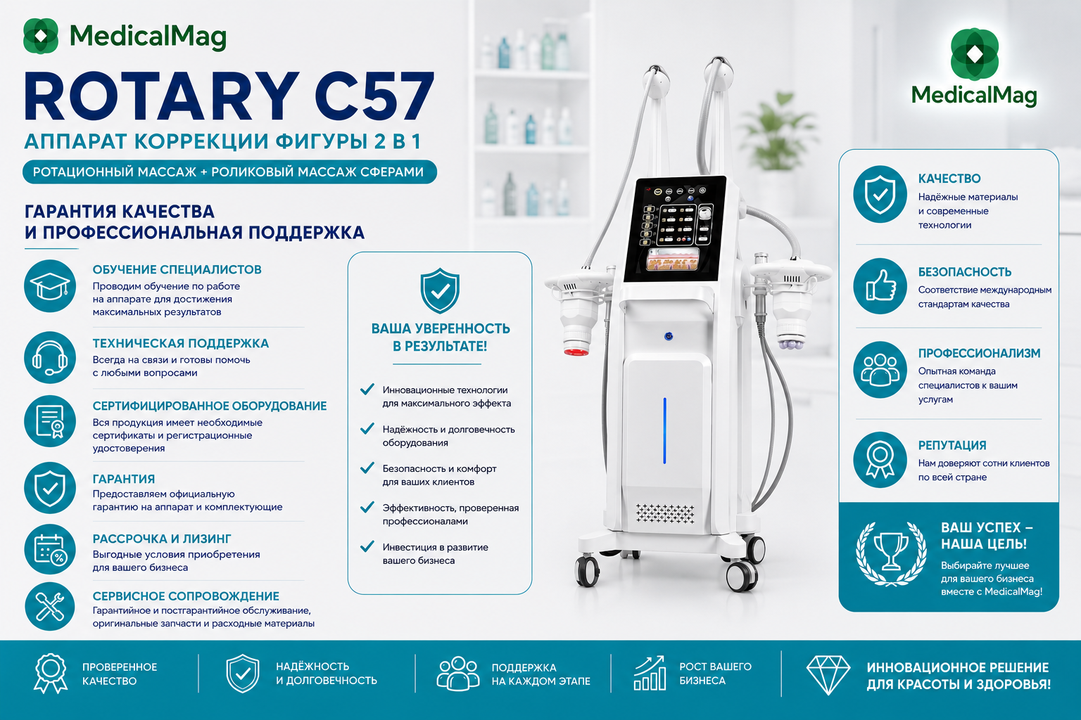 Аппарат коррекции фигуры 2 в 1 ROTARY C57: ротационный массаж + роликовый массаж сферами