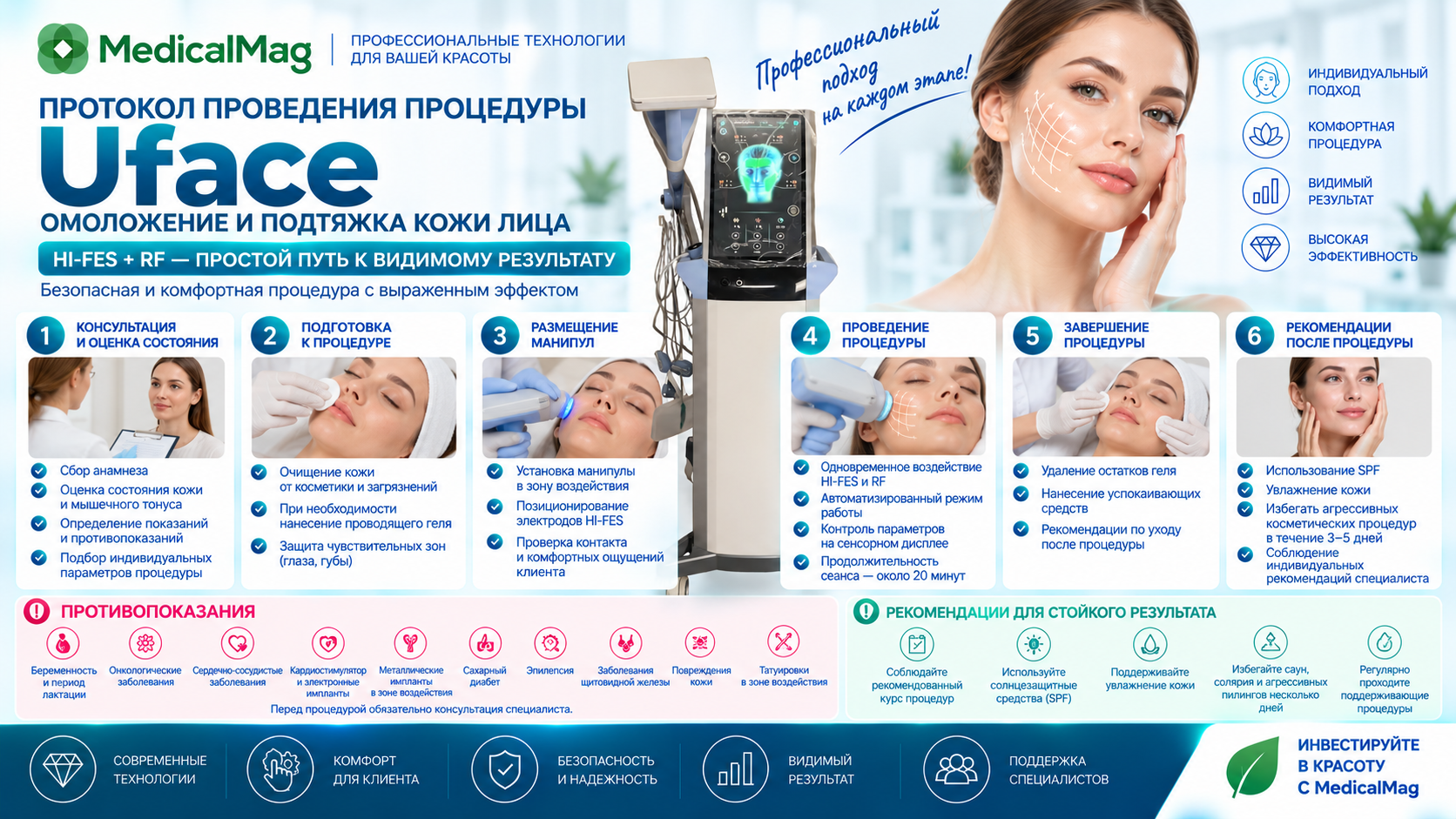 Аппарат Uface для омоложения и подтяжки кожи лица (HI-FES+RF)
