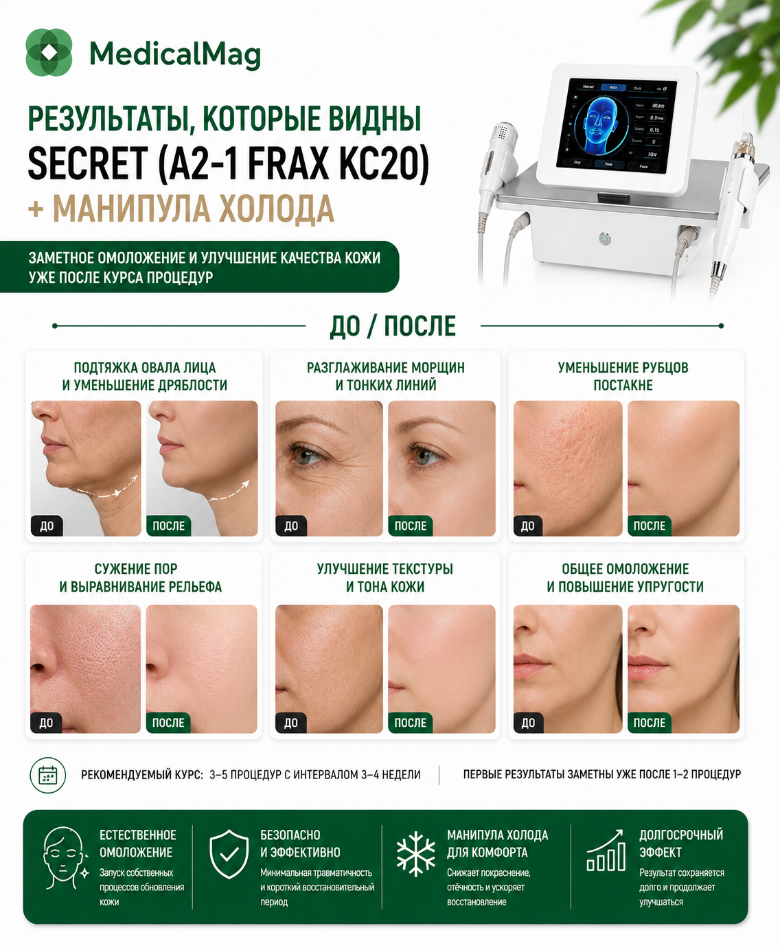 Аппарат микроигольчатого фракционного РФ лифтинга SECRET (A2-1 Frax KC20) + манипула Холода
